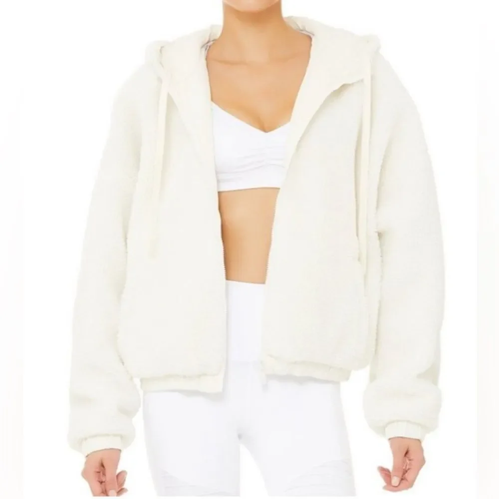 Alo Yoga Duality Sherpa Reversible Bomber Jacket White Cream Grey NWT XS